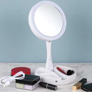 Espelho Luz Led Iluminador Mesa Maquiagem Portátil Pilha USB Aumento até 10X