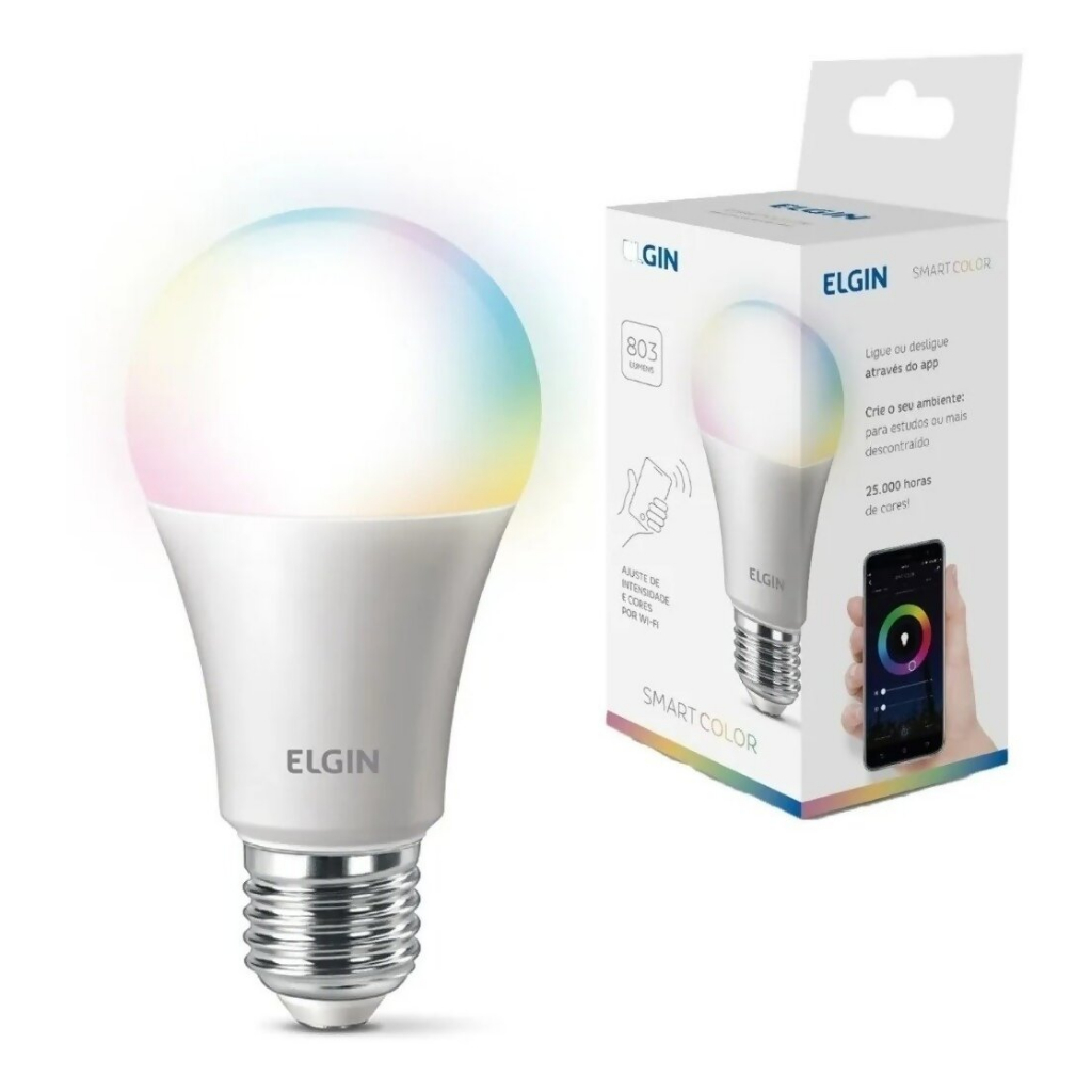 Lâmpada Inteligente Smart 10W Wi-Fi Elgin Bulbo A60 RGB Alexa Google Home Bivolt