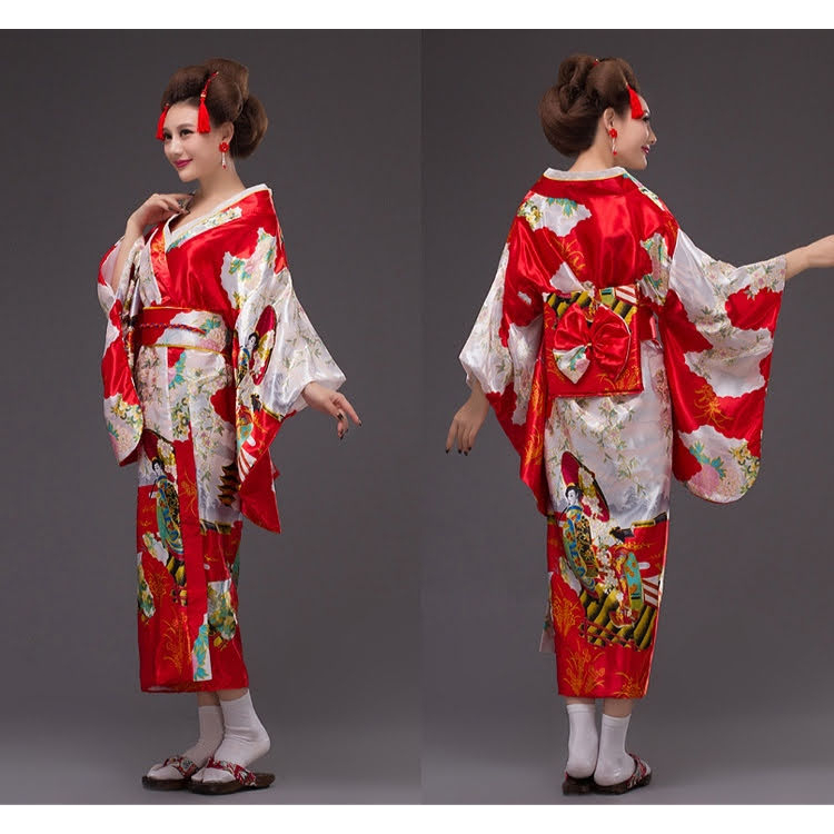 Kimono Estampado Estilo Japonês Yukata Gueixa Cosplay