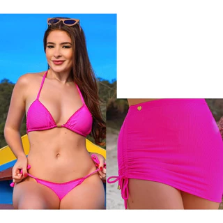 Biquini Ripple Cortininha Levanta Bumbum Com Saia Saida De Praia Franzida Regulagem