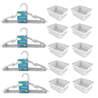 Kit 10 Cestos Organizador Pequeno Branco + 20 Cabides Branco Infantil Bebê em Oferta na Shopee