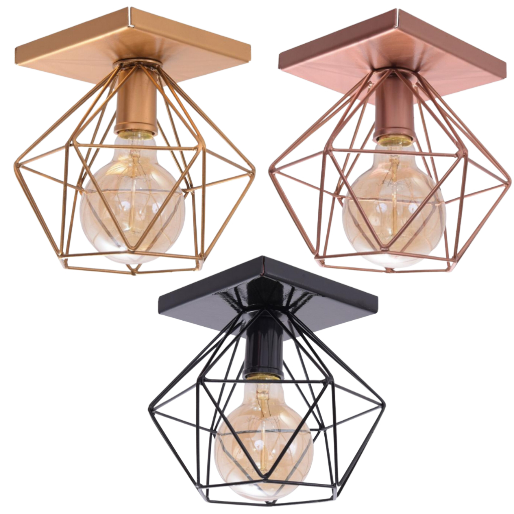 Lustre Plafon Aramado Quadrado Diamante Luminária Sobrepor Faz a Boa!