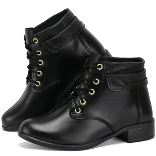 Bota Coturno Casual Feminina com Cadarço Cano Curto Cano Baixo Moda Blogueira Fashion Rock