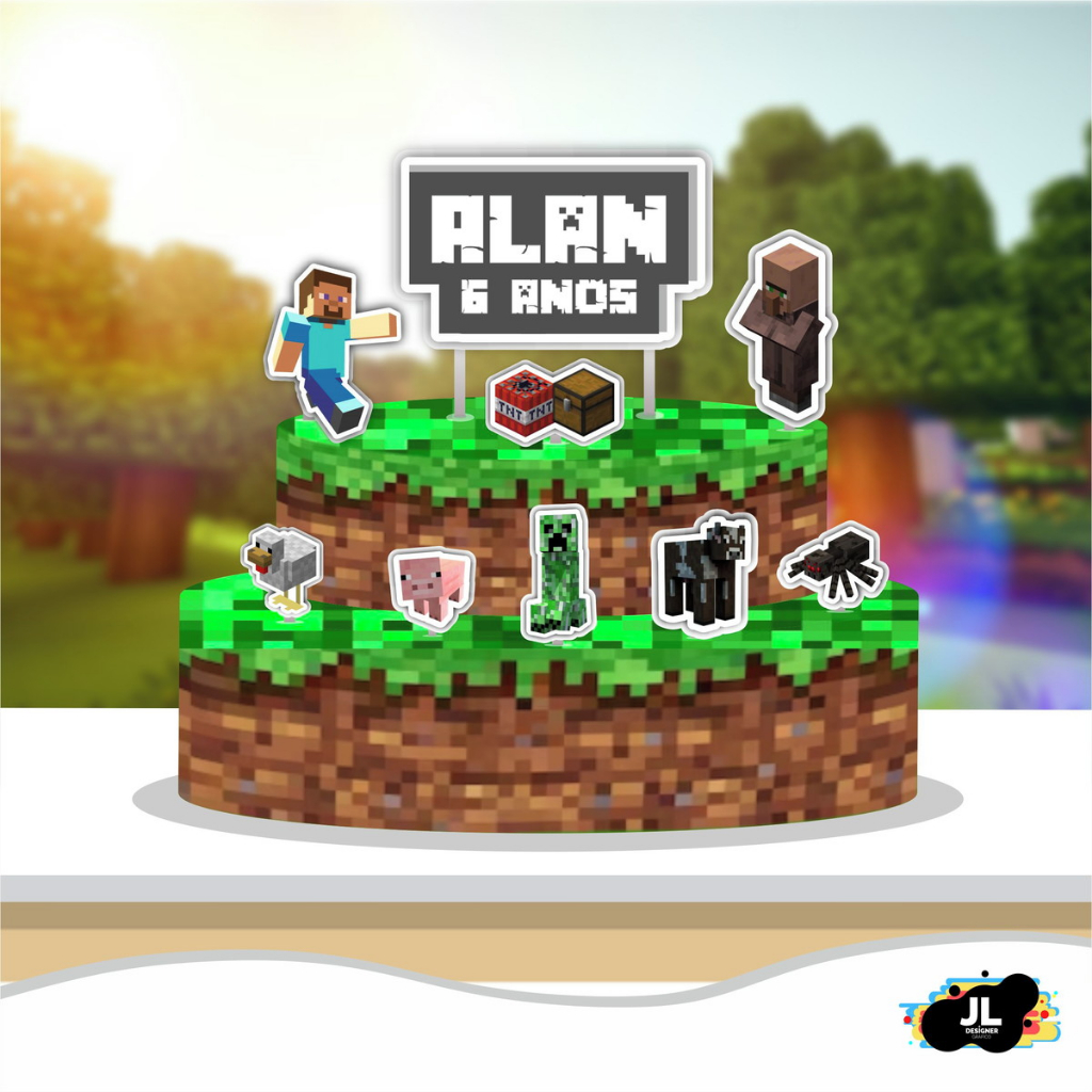 Topper Topo de Bolo 3D Minecraft Aniversário - Personalizado | Shopee ...