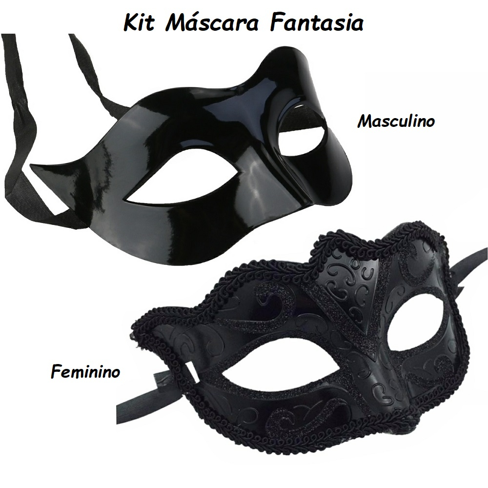 Kit Máscara Fantasia Festa Baile Gala Masculino Feminino Preto M369
