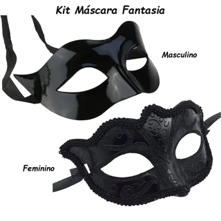 Kit Máscara Fantasia Festa Baile Gala Masculino Feminino Preto M369