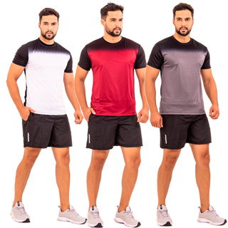 KIT Promocional Camiseta Camisa Dryfit + Bermuda Masculina Tactel P/Academia Corrida Esporte Futebol