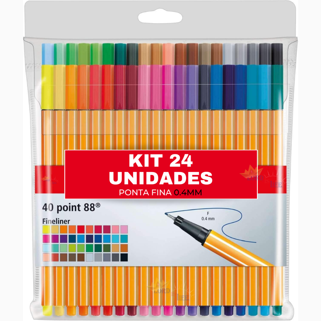 Kit 24 Cores Canetas Coloridas Ponta Fina Fineliner Tipo Stabilo 0.4mm ...