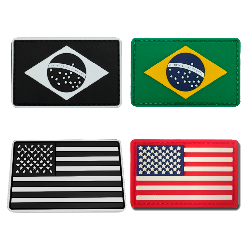 Patch Emborrachado Bandeira do Brasil E Estados Unidos Pach Militar Mochila Bolsa