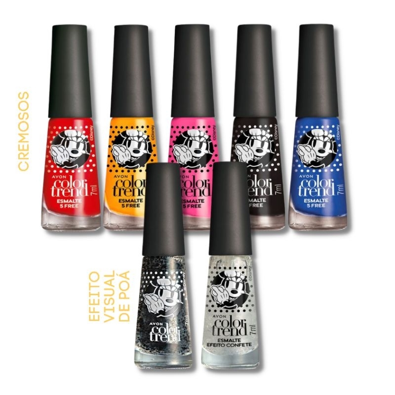 esmalte Color Trend Coleção Disney Minnie Poá Preto, Poá Branco ...