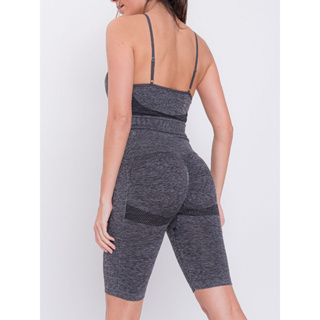 Conjunto Bermuda Ciclista ate o joelho + top sem bojo fitness feminina sem costura empina bumbum treino/academia/caminhada/ioga