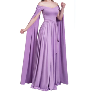 Vestido Longo Decote Princesa Com Manga Capa 062 em Oferta na Shopee