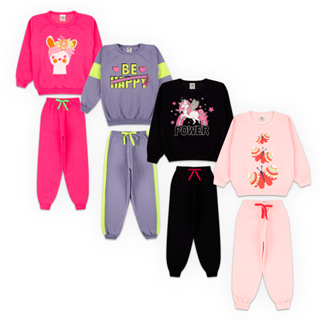 Kit Sortido 4 Peças de Roupas Feminino Infantil Inverno – 2 blusas casacos + 2 calças de 1 ao 10 – Kit 2 Conjuntos Moletom Infantil Menina Inverno com Calça e Casaco