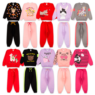 Kit Sortido 6 Peças de Roupas Feminino Infantil Inverno – 3 blusas casacos  + 3 calças de 1 ao 10 – Kit 3 Conjuntos Moletom Infantil Menina Inverno com