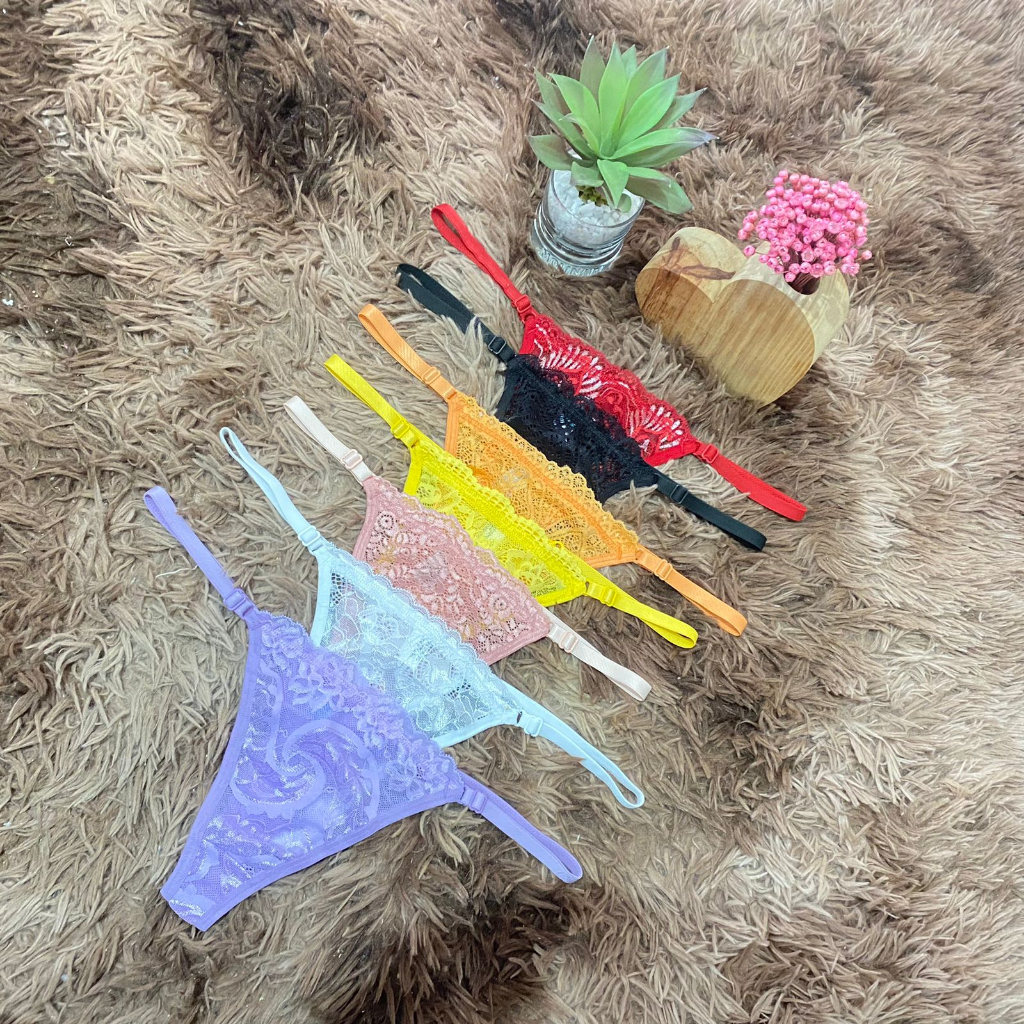 KIT C/ 05 CALCINHAS FIO DENTAL RENDA SEXY REGULAGEM NA LATERAL