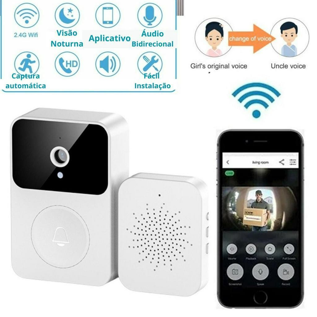 Campainha Com Câmera Inteligente Sem Fio Wi-Fi Hd Interfone Com Áudio ...