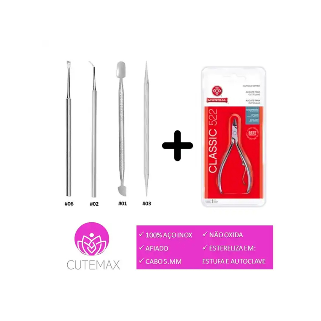 Kit Manicure 5 Peças Alicate Mundial + Palito 2x1 + Desencravador ...