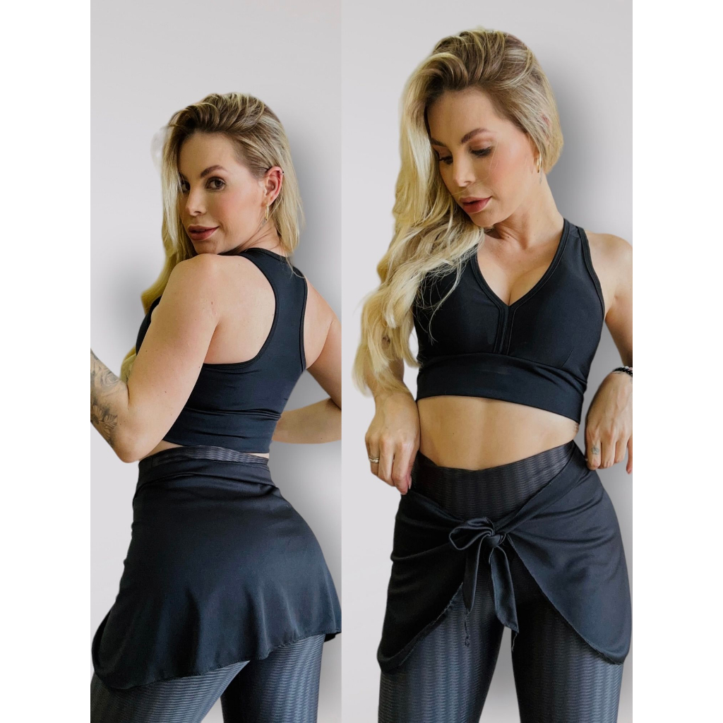 Tapa Bumbum de Amarrar Saia Fitness Vest Legging Academia