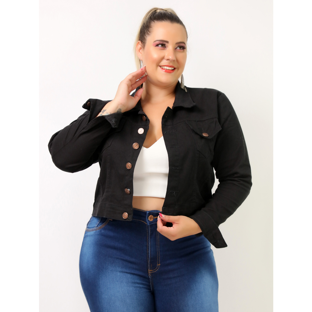 Jaquetas jeans de grandes dimensões femininas e conjunto jeans de