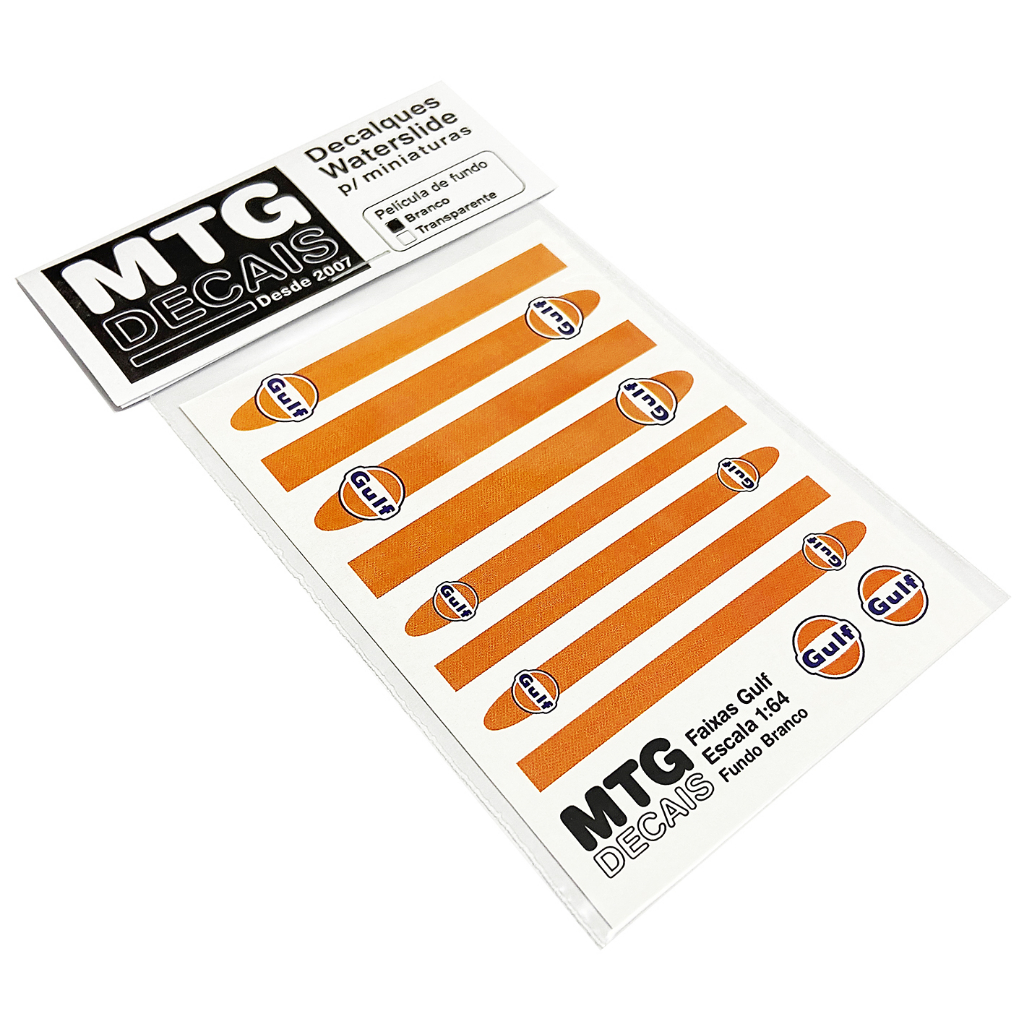 Decalque Faixas Gulf MTG Decais Hot Wheels escala 1:64