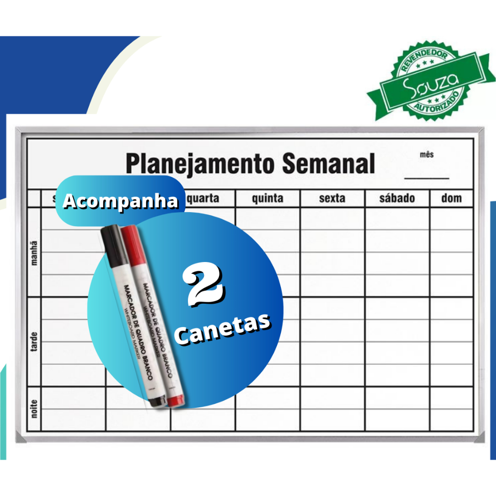 Lousa Quadro De Aviso Planejamento Semanal Moldura Alumínio 