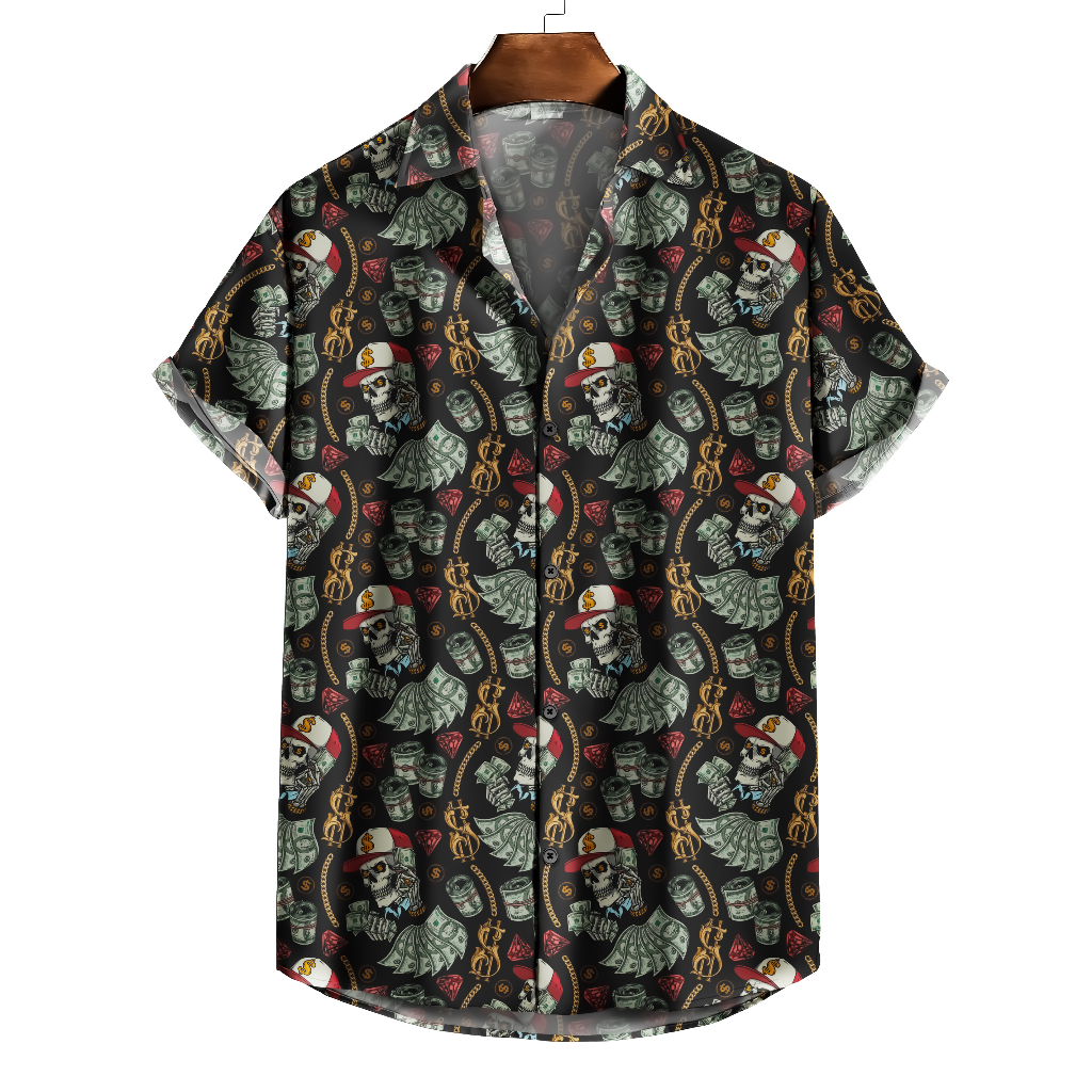 Camisa Moda Verão estampa Skull Caveira Dólar ouro da quebrada masculino
