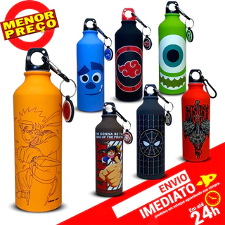Garrafa Squeeze Mosquetão Desenho Séries Jogos Anime Spider Man/ Naruto/ Witcher/ Akatsuki/ One Piece/ Mike/ Sulley Original Clube Comix