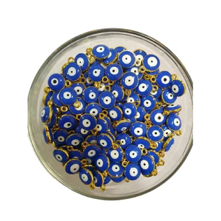 Olho Grego Pingente Azul Com Dourado Para Colares 8mm, Pulseiras, Tranças