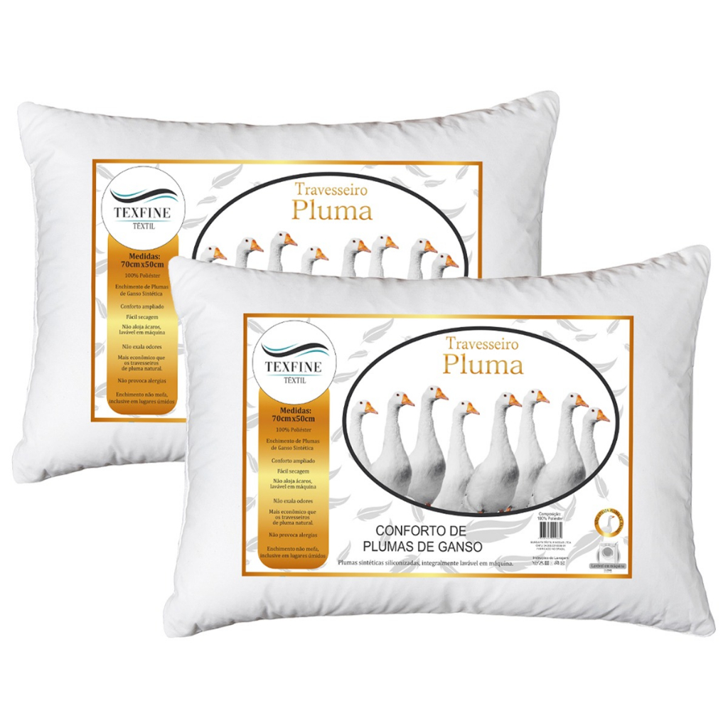 kit 2 Travesseiros De Pluma de Ganço Antialérgico 100% pluma