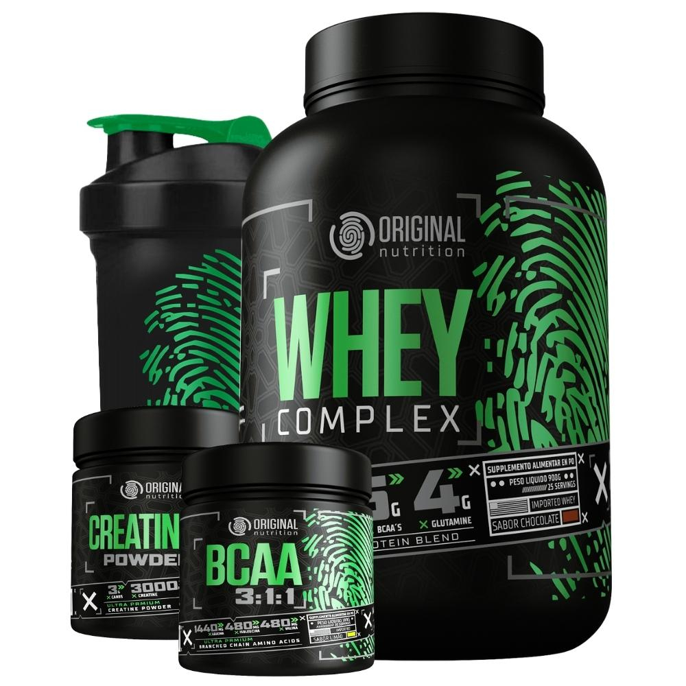 Kit Suplemento em pó Whey Complex Protein Blend + Bcaa + Creatina + Shaker ORIGINAL NUTRITION