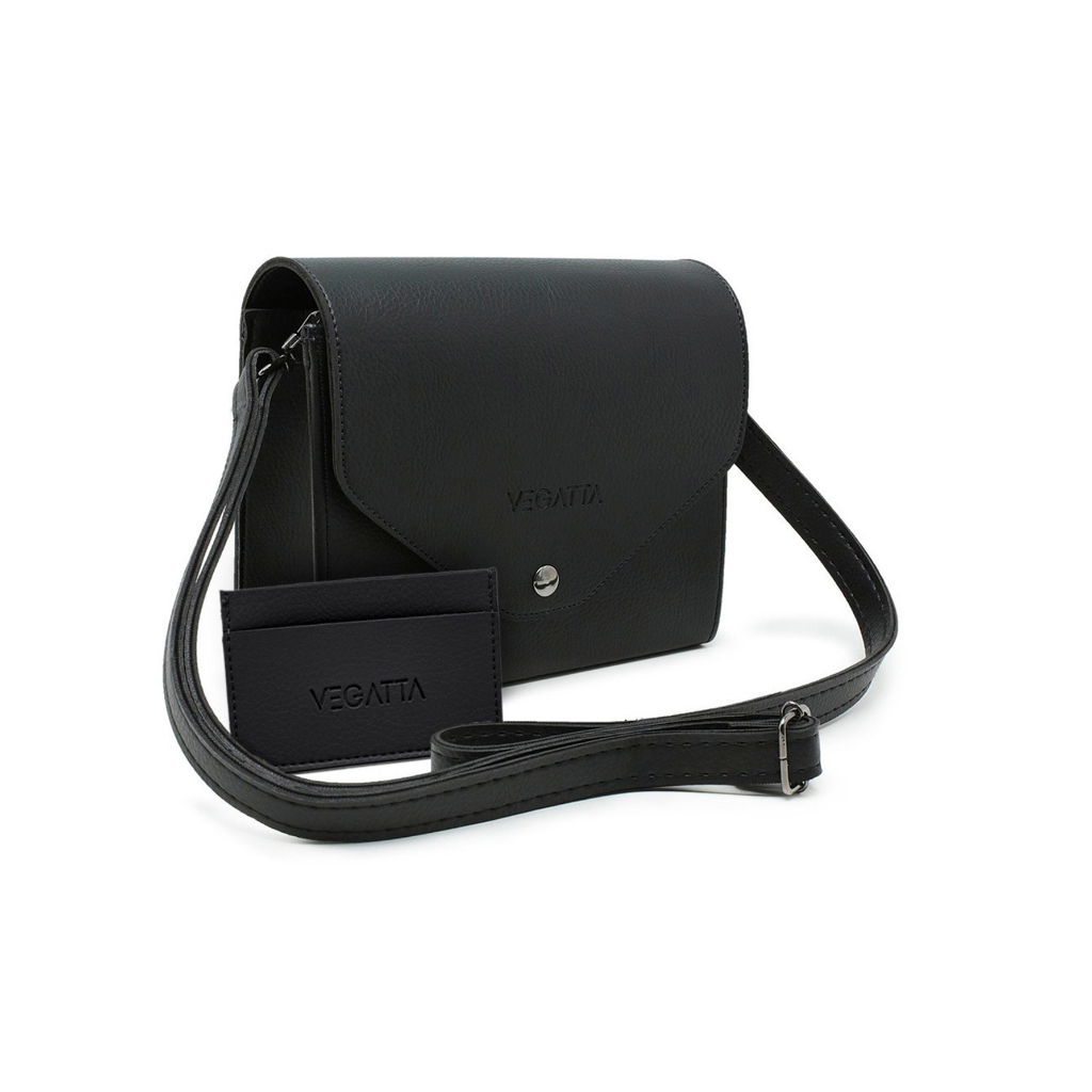Compra online de Bolsa de ombro cruzada feminina preta de tamanho pequeno,  simples e elegante com fecho de pressão