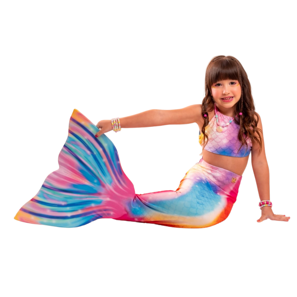 Cauda de Sereia Infantil com Nadadeira de EVA e Biquíni Completo Candy ...