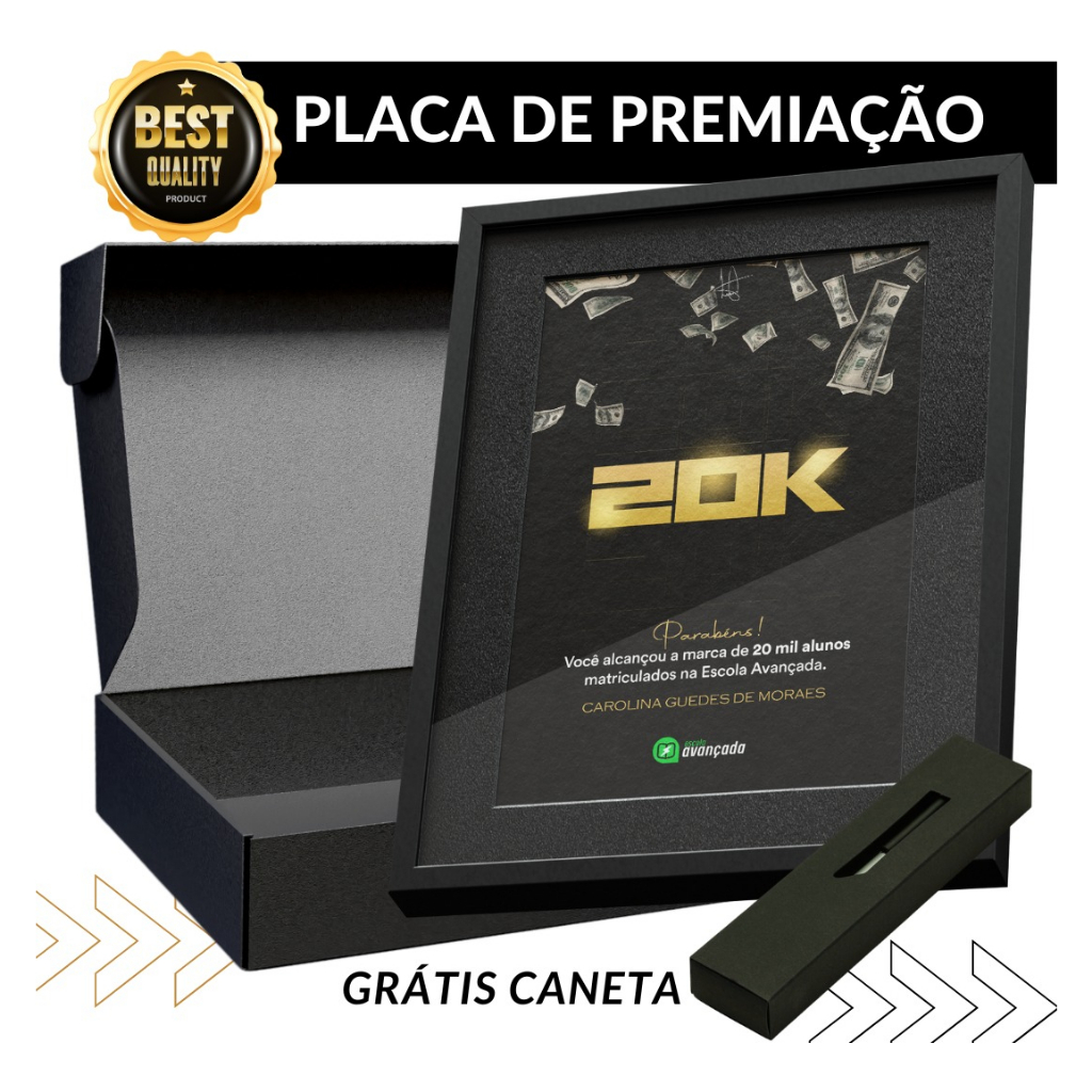 Placa De Premiação Mentorado Aluno Faturamento Tipo hotmart Kiwify Eduz 24x17cm
