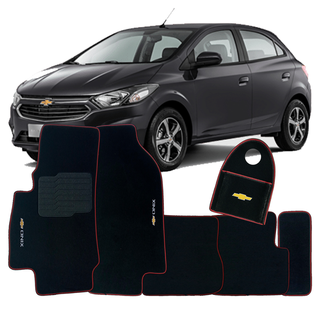 Jogo Tapete Carpete Chevrolet Onix 2018 2019 Completo 5 Peças + Lixeira Personalizada