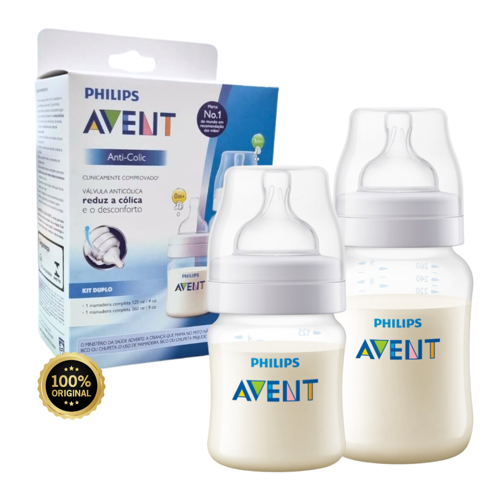 Mamadeira Anticólica Avent Kit 125 ml e 260 ml Recem Nascido RN 3 meses ...