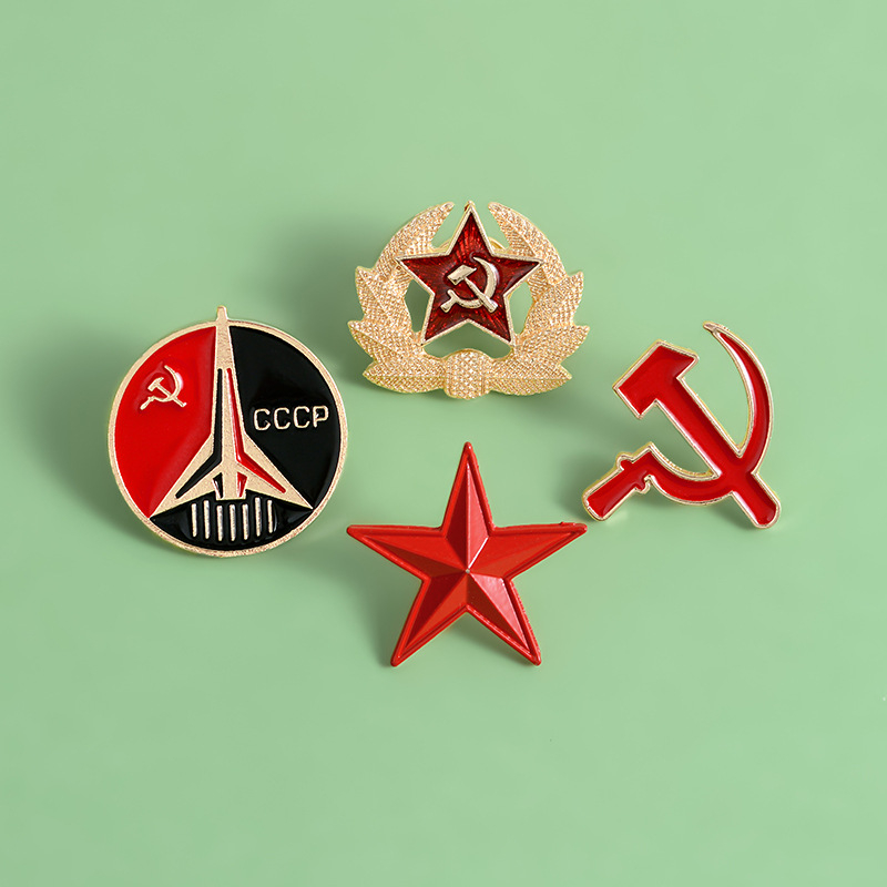 Kit 4 broches pin soviéticos, URSS, foice e martelo, estrela