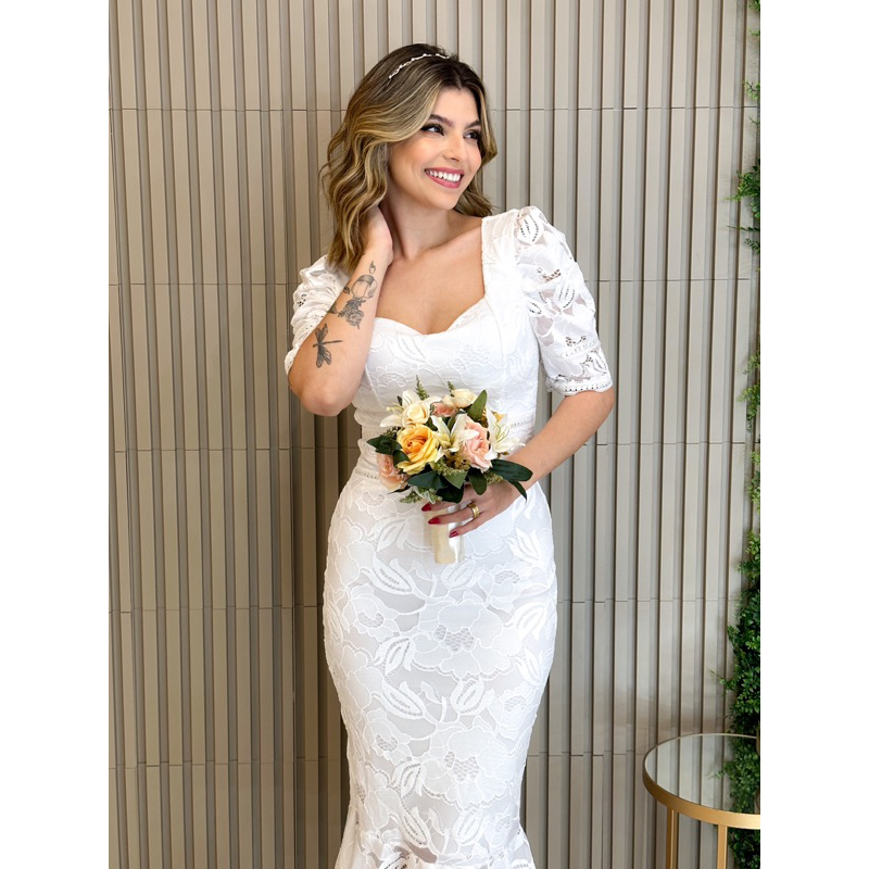 Vestido De Noiva Civil vestido de casamento civil branco - Main Image