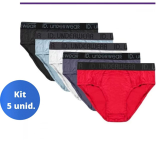 Kit com 5 Cuecas Adulto Básica Modelo tradicional comum - SLIP 100% Algodão com elástico aparente