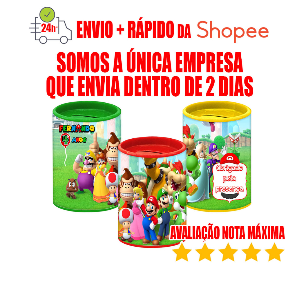 20 Cofrinho Personalizado Super Mario - Envio + Rápido