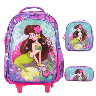 Kit Mochila Escolar Infantil de Rodinhas Menina Bolsa Resistente Impermeável Com Lancheira e Estojo