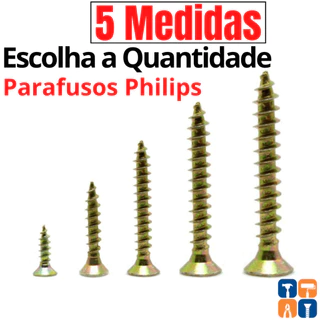 Kit Parafuso para Madeira Chipboard Philips Chipboard para Moveis Marcenaria Kit Parafusos para MDF Movel 14 - 20 - 30 - 35 - 40mm