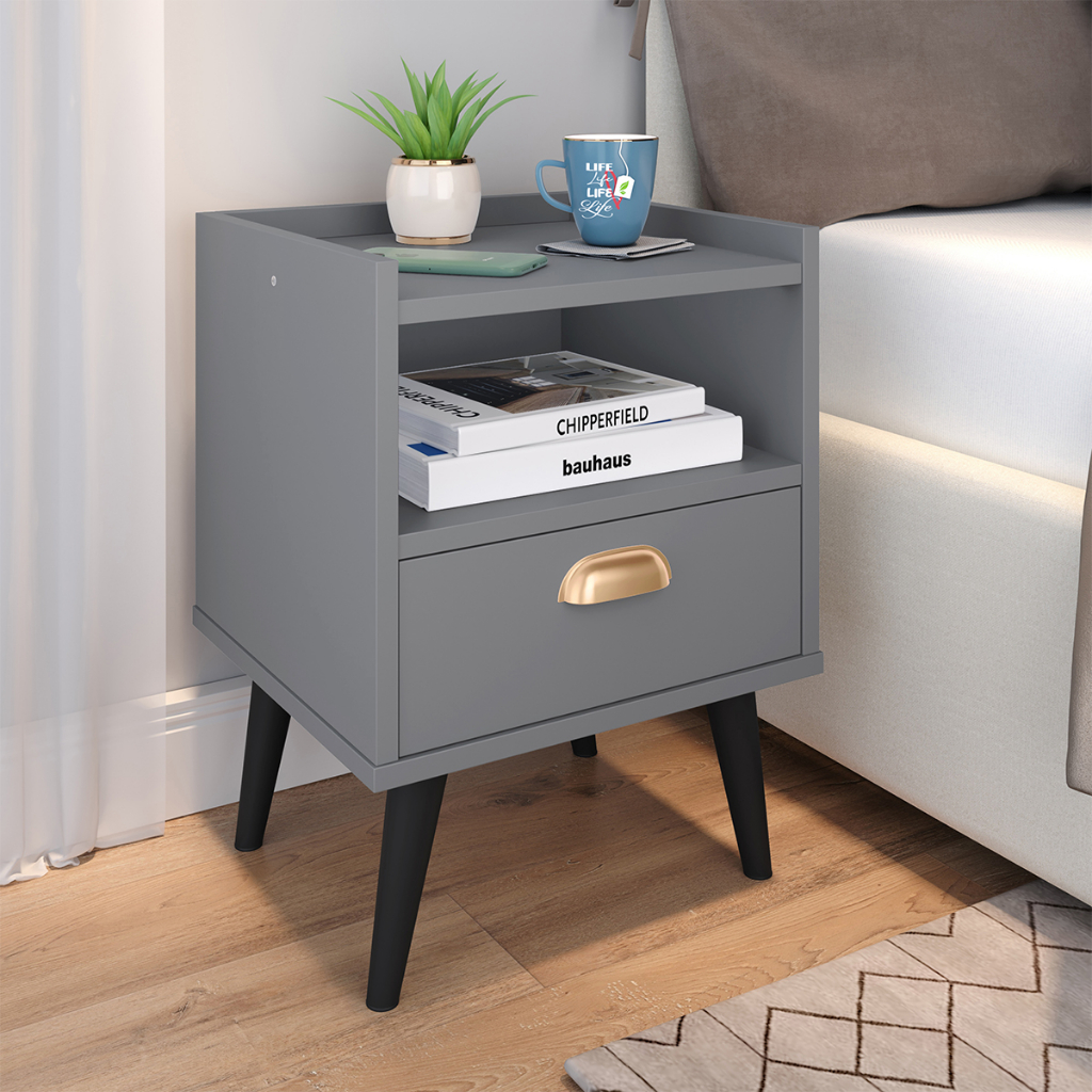 Mesa de Cabeceira Estilo com 1 Gaveta , mesa de cabeceira com puxador de concha varias cores