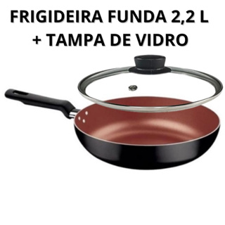 Frigideira Funda Tramontina 24 cm Antiaderente Preto com Bronze 2,2 Litros + Tampa de Vidro