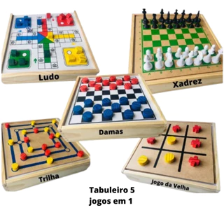 Jogos Tabuleiro 5 em 1 Dama, Xadrez, Jogo Da Velha, Ludo, Trilha 5x1