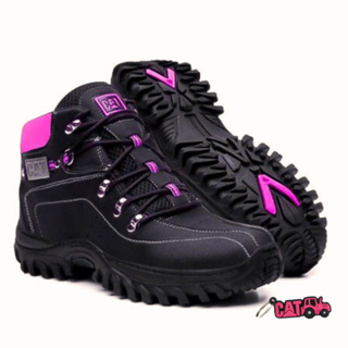 Bota Cat feminina Coturno Botinha Caterpillar de couro 9820 Nude Rosa  trabalho