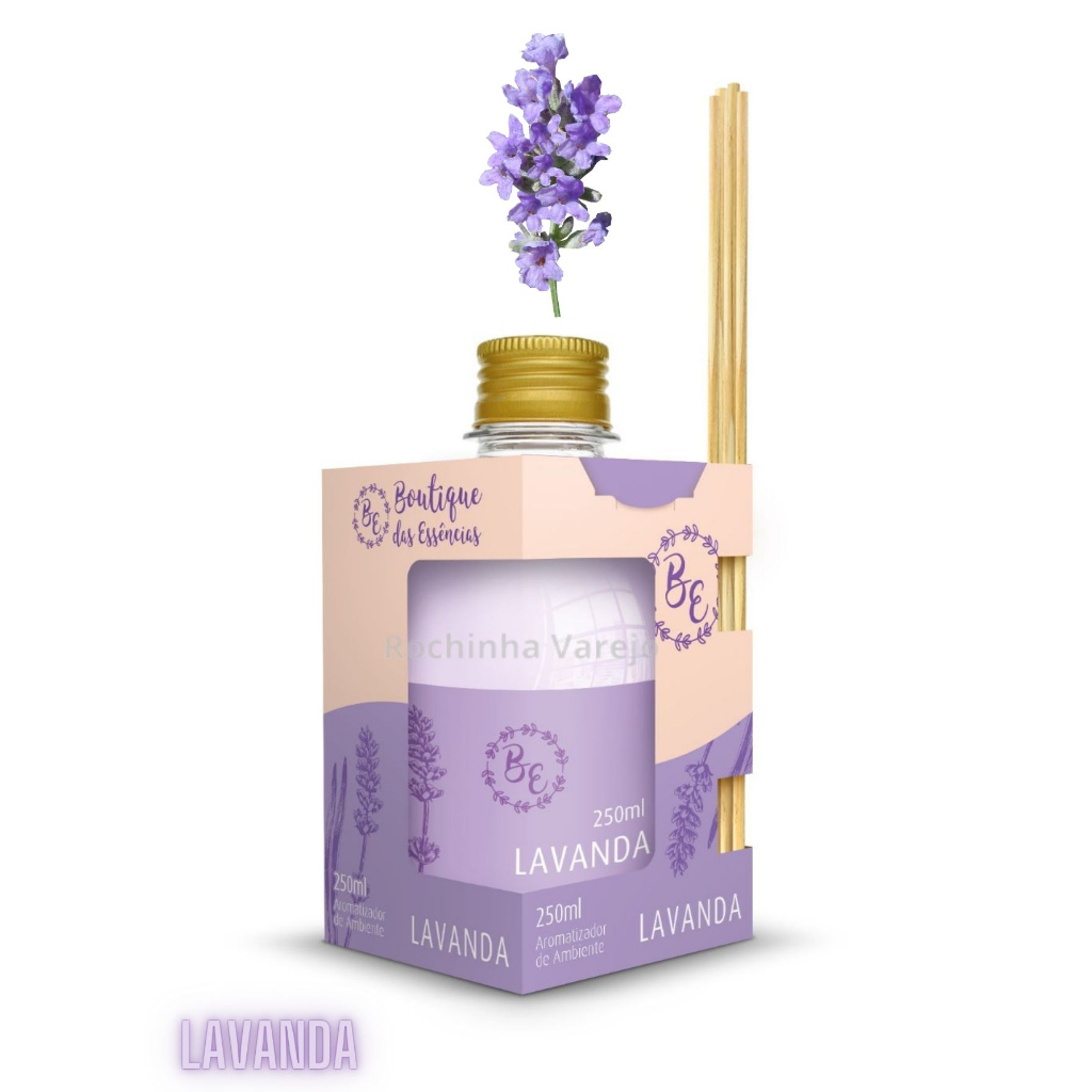 Difusor Lavanda com 250ml Aromatizador de Ambientes Aroma Fragrância de Lavanda com 5 Varetas