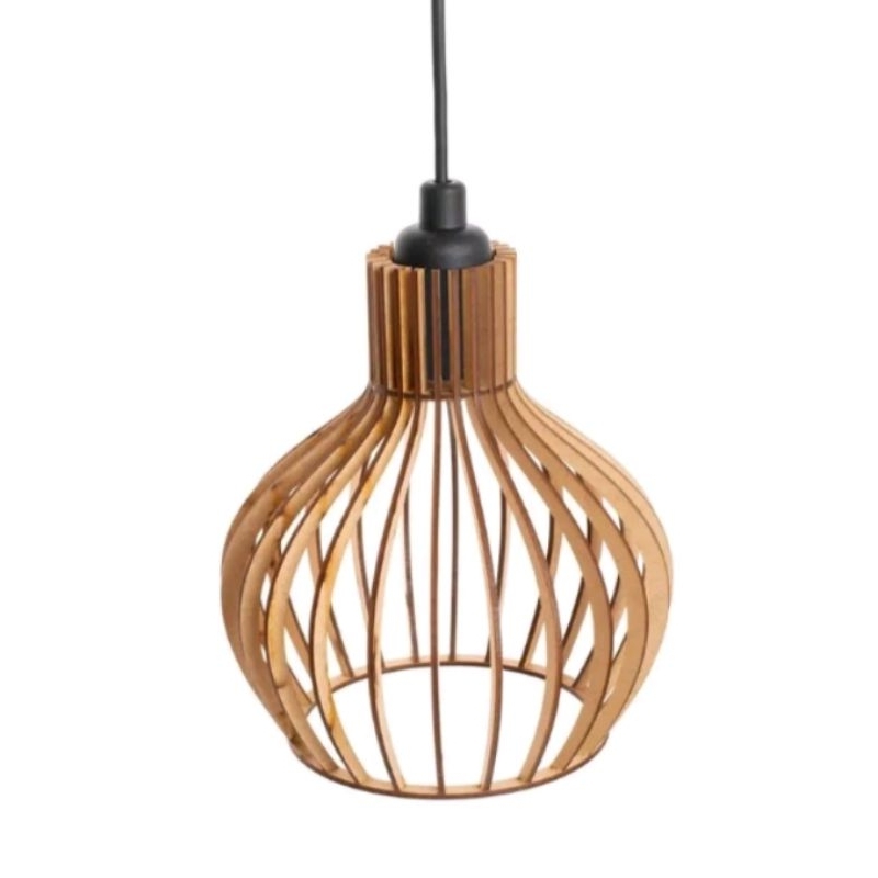 Luminária de teto lustre sala cozinha PP em madeira cru completo com a fiação