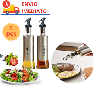 Galheteiro Porta Azeite Vinagre Vidro Inox Bico Dosador 300ml 2 peças Azeiteiro Vinagreiro Temperar Saladas