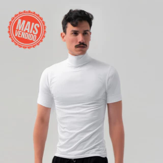 Camiseta Curta Gola Alta Branco Proteção Solar 50+ Camisa Academia Segunda Pele Fitness Treino Crossfit