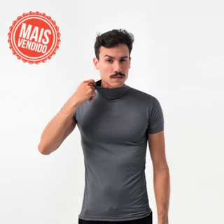 Camiseta Curta Gola Alta Cinza Proteção Solar 50+ Camisa Academia Treino Fitness Segunda Pele Crossfit